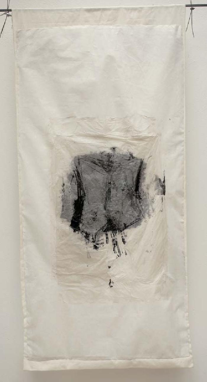 Tombant clair - Light fallen,1997, Indian and printing ink, Japanese paper, on fabric mounted on canvas, 135x60cm. 